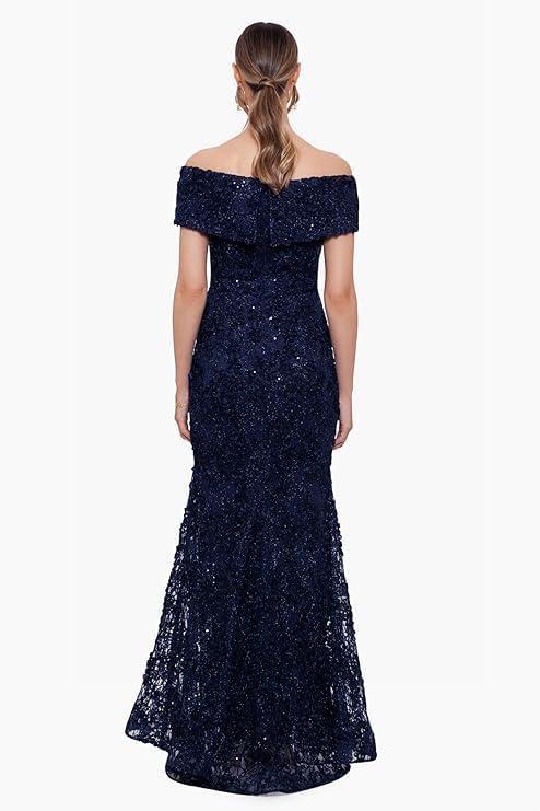 image:imageXscape Womens Xscape Womens Velvet Sweetheart Neck Off Shoulder Leg Slit Floor Length DressGoldSilver