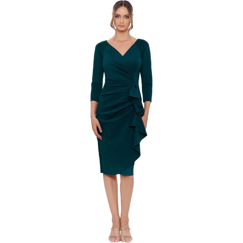 image:imageXscape Womens Xscape Womens Short Scuba Crepe Dress with Long Sleeves and Ruffle DetailHunter