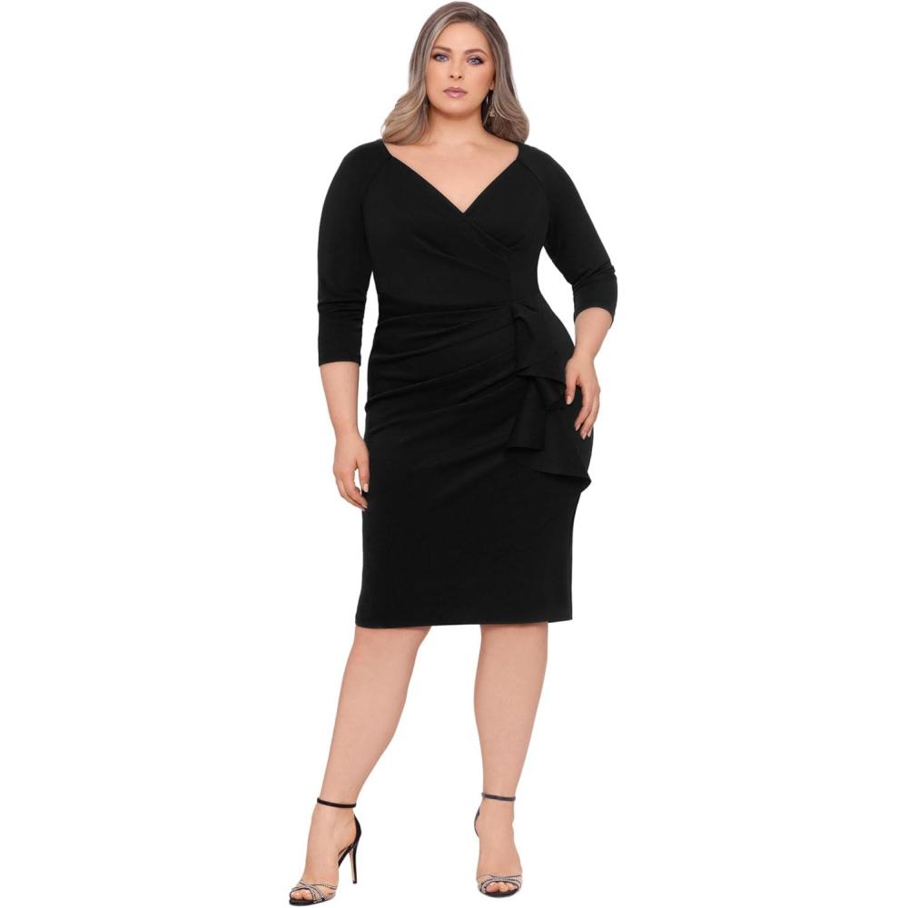 image:imageXscape Womens Xscape Womens Velvet Sweetheart Neck Off Shoulder Leg Slit Floor Length DressHunter