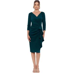 Xscape Women’s Xscape Women’s Short, Scuba Crepe Dress, with Long Sleeves and Ruffle Detail(Hunter)