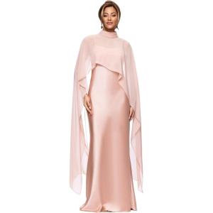 Xscape Womens Satin and Chiffon Mock Neck Floor Length Dress(Rose/Gold)