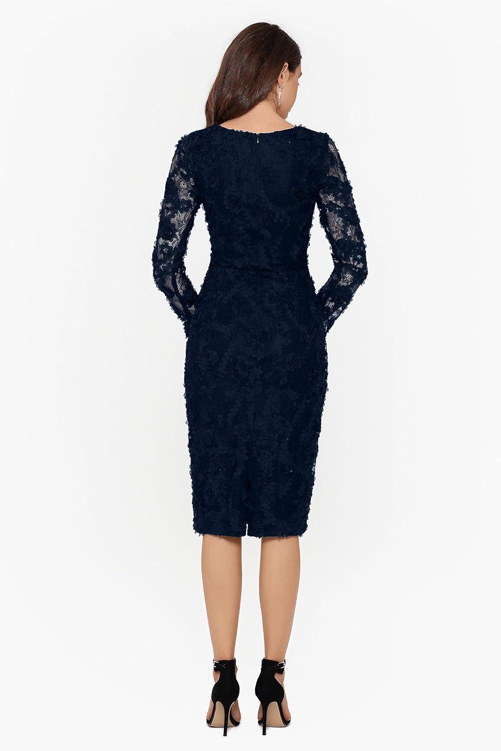 image:imageXscape Womens Long Sleeve Raised Floral Lace Midi Length Dress Reg and Petite Navy 14