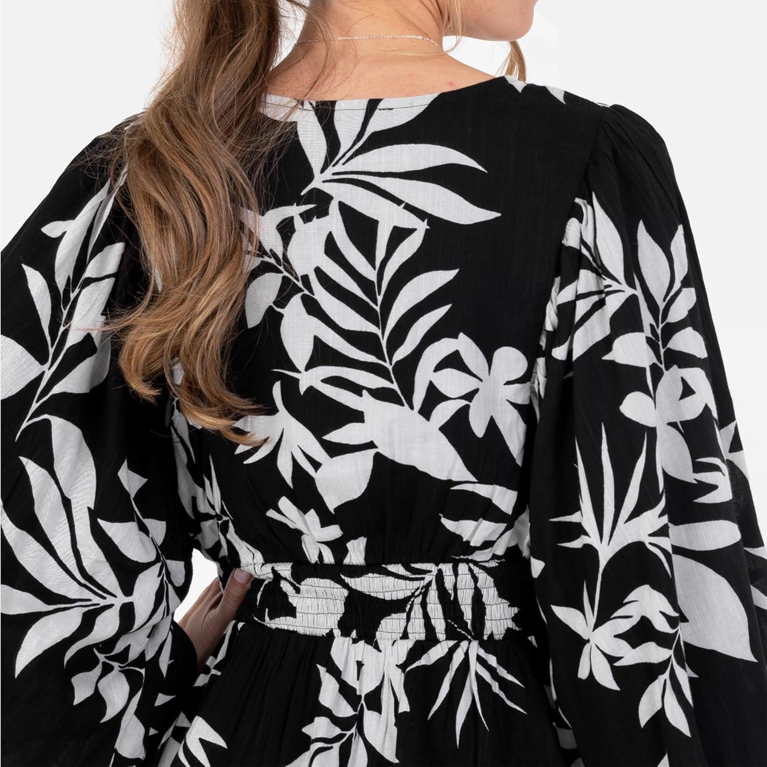 imageLovedrobe Womens Ladies Wrap Top Peplum Blouse VNeck Long Balloon Sleeve Leaf Print Fit and Flare ALine Smart Casual FemmeMonochrome