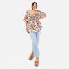 Lovedrobe Haut Péplum À Manches Courtes Bouffantes pour Femme avec Col Carré et Volants – Imprimé Floral Blouse Femme (Lot de 1)(Imprimé Floral)