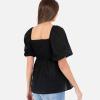 Lovedrobe Haut Péplum À Manches Courtes Bouffantes pour Femme avec Col Carré et Volants – Imprimé Floral Blouse Femme (Lot de 1)(Noir)