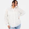 Lovedrobe Women&rsquo;s Ladies Long Sleeve Shirt Button-up Broderie Anglaise Floral Side Splits Cotton Casual Summer Occasion Blouse Femme(Blanc)