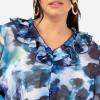 Lovedrobe Women&rsquo;s Ladies Ruffle V-Neck Long Sleeve Button-up Frills Floral Print Metallic Smart Casual Office Wear Top Blouse Femme(Bleu)