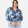 Lovedrobe Women&rsquo;s Ladies Ruffle V-Neck Long Sleeve Button-up Frills Floral Print Metallic Smart Casual Office Wear Top Blouse Femme(Bleu)
