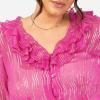 Lovedrobe Women&rsquo;s Ladies Ruffle V-Neck Long Sleeve Button-up Frills Floral Print Metallic Smart Casual Office Wear Top Blouse Femme(Rose)