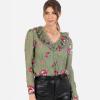Lovedrobe Women&rsquo;s Ladies Ruffle V-Neck Long Sleeve Button-up Frills Floral Print Metallic Smart Casual Office Wear Top Blouse Femme(Vert)