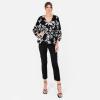 Lovedrobe Women&rsquo;s Ladies Wrap Top Peplum Blouse V-Neck Long Balloon Sleeve Leaf Print Fit and Flare A-Line Smart Casual Femme(Monochrome)