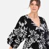 Lovedrobe Women&rsquo;s Ladies Wrap Top Peplum Blouse V-Neck Long Balloon Sleeve Leaf Print Fit and Flare A-Line Smart Casual Femme(Monochrome)