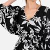 Lovedrobe Women&rsquo;s Ladies Wrap Top Peplum Blouse V-Neck Long Balloon Sleeve Leaf Print Fit and Flare A-Line Smart Casual Femme(Monochrome)
