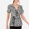 Lovedrobe Women&rsquo;s Ladies Wrap Top Short Puff Sleeve V-Neck Floral Floral Print Peplum Satin Blouse Smart Casual Office Wear Blouse Femme (Lot de 1)(Ivory Animal Print)