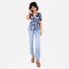 Lovedrobe Women&rsquo;s Ladies Wrap Top Short Puff Sleeve V-Neck Floral Floral Print Peplum Satin Blouse Smart Casual Office Wear Blouse Femme (Lot de 1)(Navy Blue)