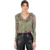 Lovedrobe Women&rsquo;s Ladies Ruffle V-Neck Long Sleeve Button-up Frills Floral Print Metallic Smart Casual Office Wear Top Blouse Femme(Vert)