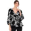 imageLovedrobe Womens Ladies Wrap Top Peplum Blouse VNeck Long Balloon Sleeve Leaf Print Fit and Flare ALine Smart Casual FemmeMonochrome