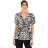Lovedrobe Women&rsquo;s Ladies Wrap Top Short Puff Sleeve V-Neck Floral Floral Print Peplum Satin Blouse Smart Casual Office Wear Blouse Femme (Lot de 1)(Ivory Animal Print)