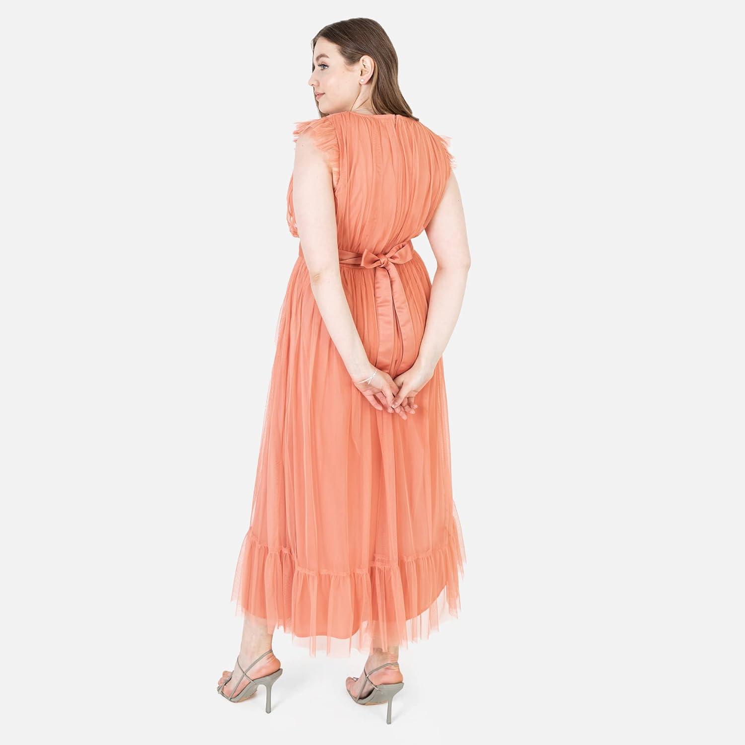 imageAnaya with Love Ladies Maxi Dress for Women V Neckline Sleeveless Frilly for Wedding Guest Bridesmaid Prom Long High Empire Waist Tiered Robe Femme Lot de 1Coral Pink