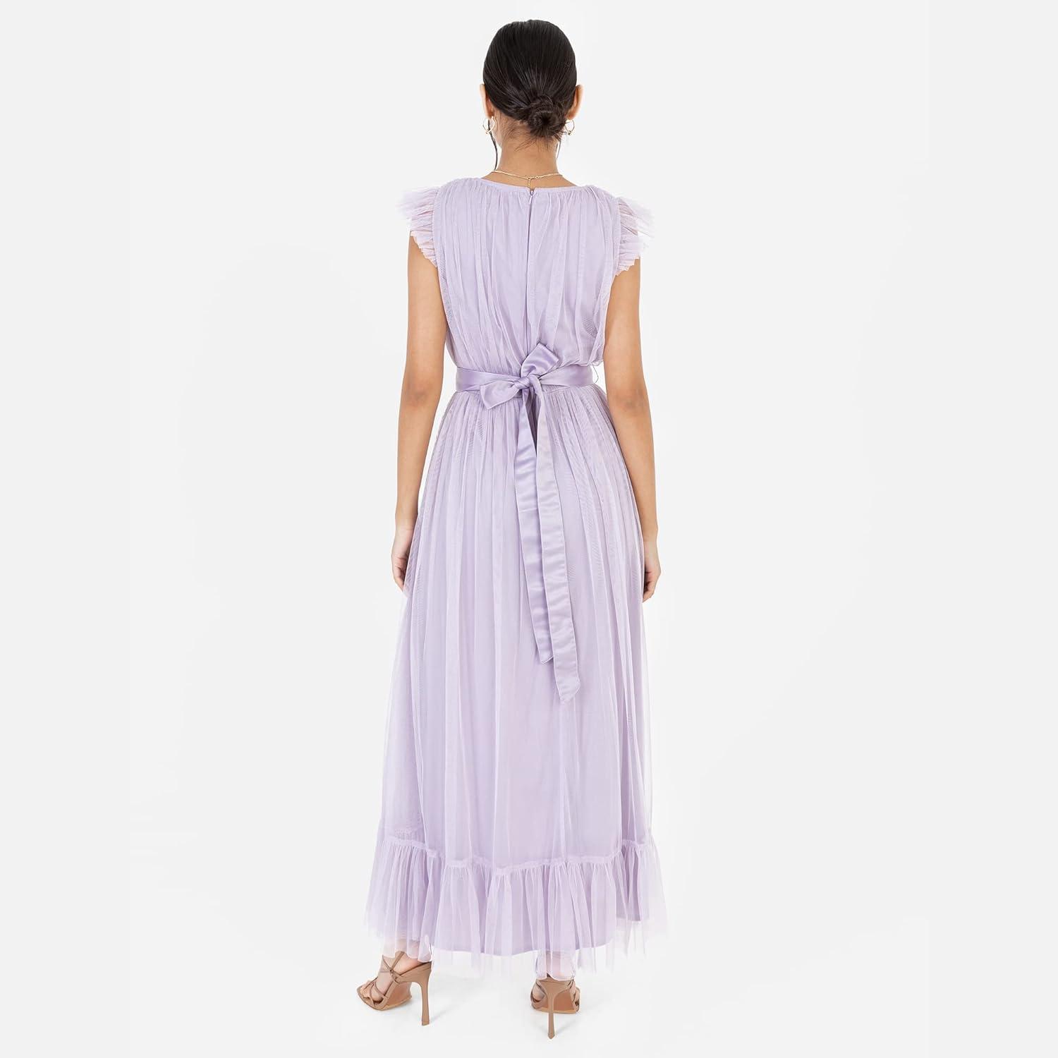 imageAnaya with Love Ladies Maxi Dress for Women V Neckline Sleeveless Frilly for Wedding Guest Bridesmaid Prom Long High Empire Waist Tiered Robe Femme Lot de 1Dusty Lilac