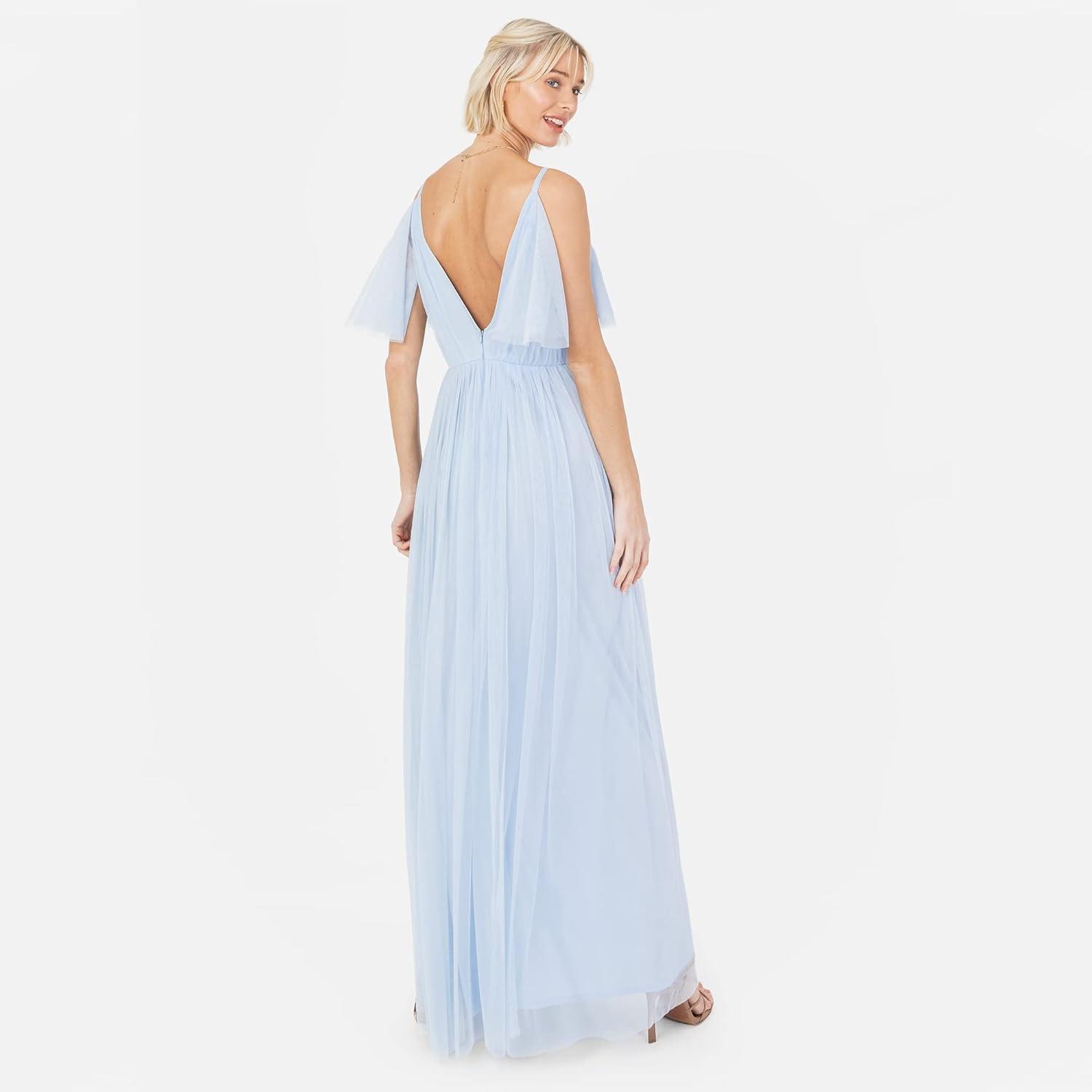 imageAnaya with Love Ladies Women Dress Maxi Short Sleeve Cami V Neckline Long Length Empire Waist Bridesmaid Wedding Guest Prom Robe FemmeLight Blue