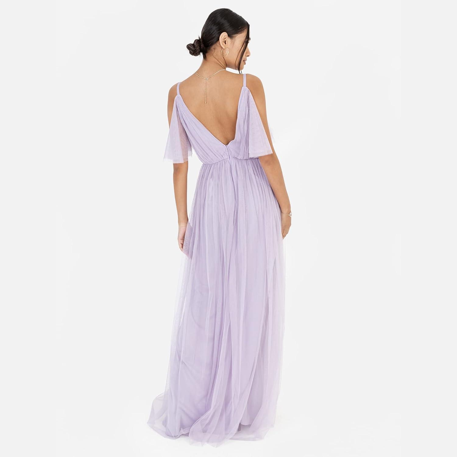 imageAnaya with Love Ladies Women Dress Maxi Short Sleeve Cami V Neckline Long Length Empire Waist Bridesmaid Wedding Guest Prom Robe FemmeMoody Lilac