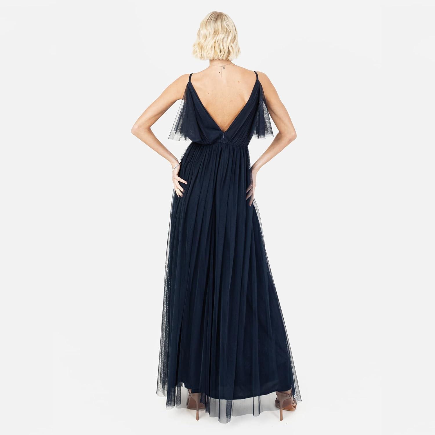 imageAnaya with Love Ladies Women Dress Maxi Short Sleeve Cami V Neckline Long Length Empire Waist Bridesmaid Wedding Guest Prom Robe FemmeNavy Blue