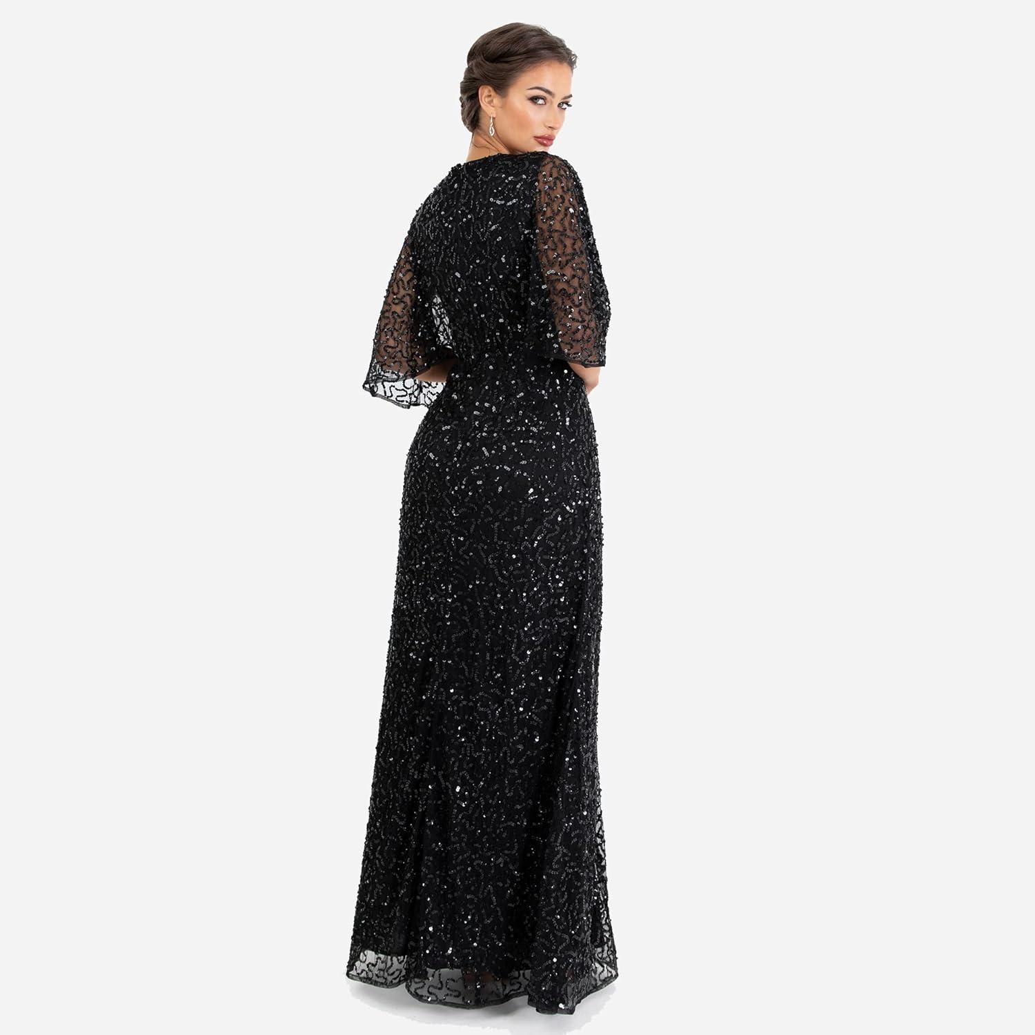 imageMaya Deluxe Womens Maxi Ladies Sequin Embellished Wrap ALine Dress for Wedding Guest Bridesmaid Evening Prom Ball OccasionNoir
