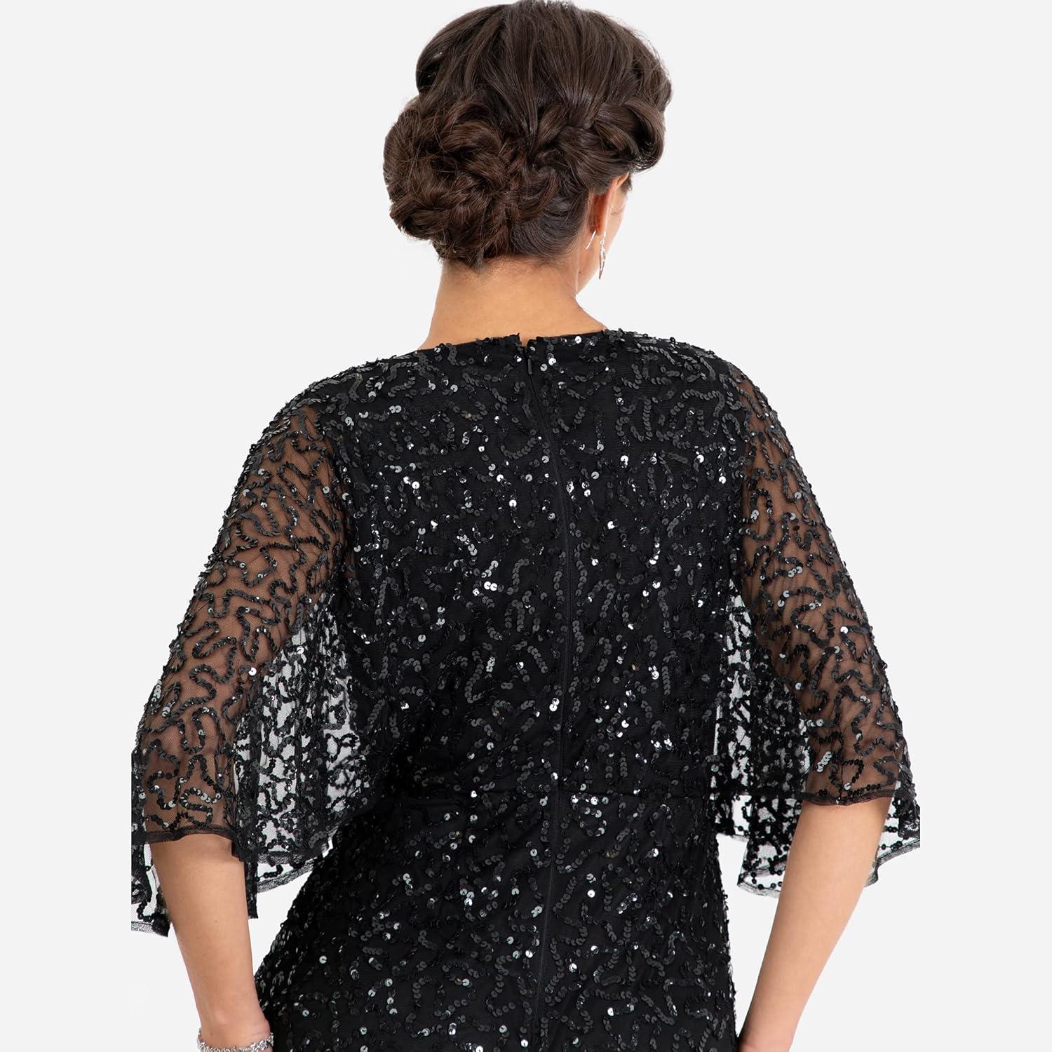 imageMaya Deluxe Womens Maxi Ladies Sequin Embellished Wrap ALine Dress for Wedding Guest Bridesmaid Evening Prom Ball OccasionNoir