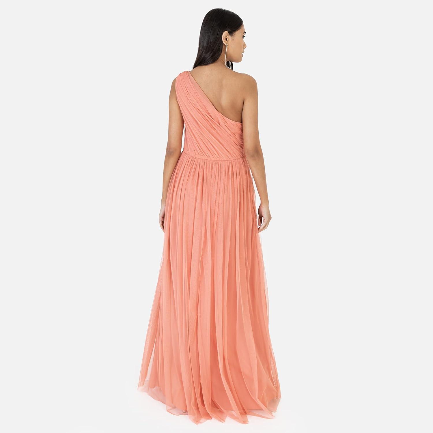 imageWomens Ladies Maxi One Cold Shoulder Dress with Slit Split Sleeveless Prom Wedding Guest Bridesmaid Ball Evening GownCoral Pink