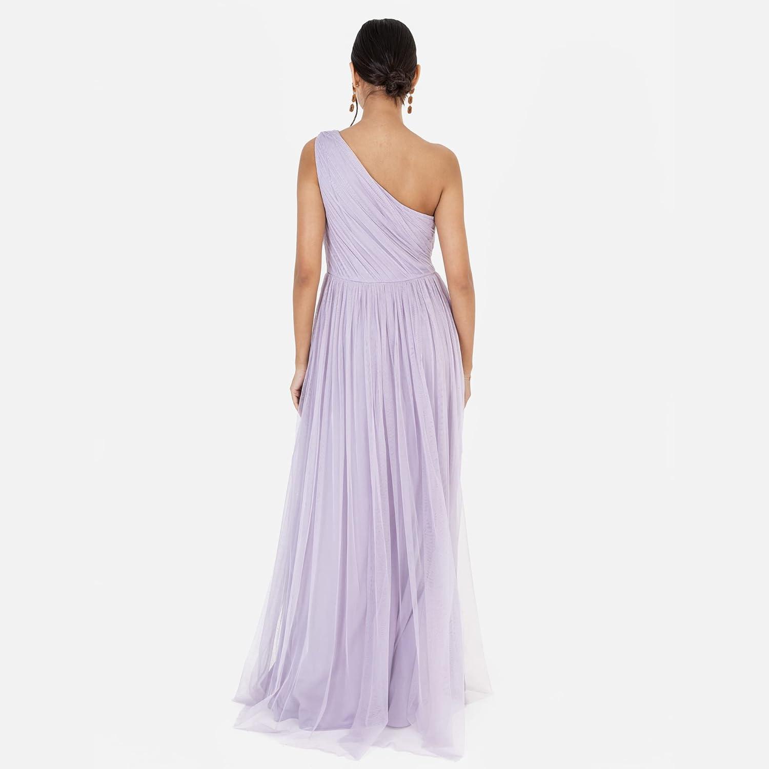 imageWomens Ladies Maxi One Cold Shoulder Dress with Slit Split Sleeveless Prom Wedding Guest Bridesmaid Ball Evening GownDusty Lilac