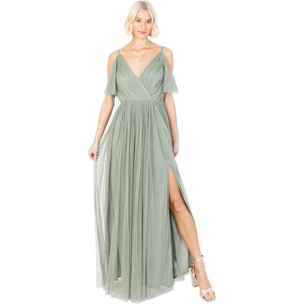imageAnaya with Love Ladies Women Dress Maxi Short Sleeve Cami V Neckline Long Length Empire Waist Bridesmaid Wedding Guest Prom Robe FemmeFrosty Green