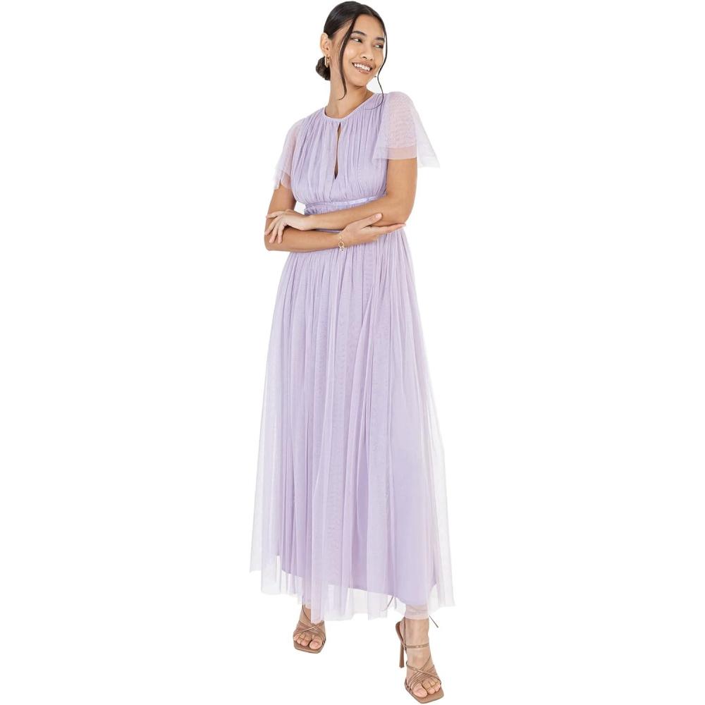 imageAnaya with Love Womens Ladies Midaxi Dress High Waist Keyhole Short Flutter Sleeve Crew Neckline for Wedding Guest Bridesmaids PromDusty Lilac