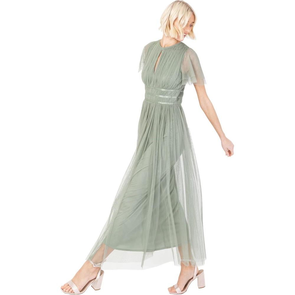 imageAnaya with Love Womens Ladies Midaxi Dress High Waist Keyhole Short Flutter Sleeve Crew Neckline for Wedding Guest Bridesmaids PromFrosty Green