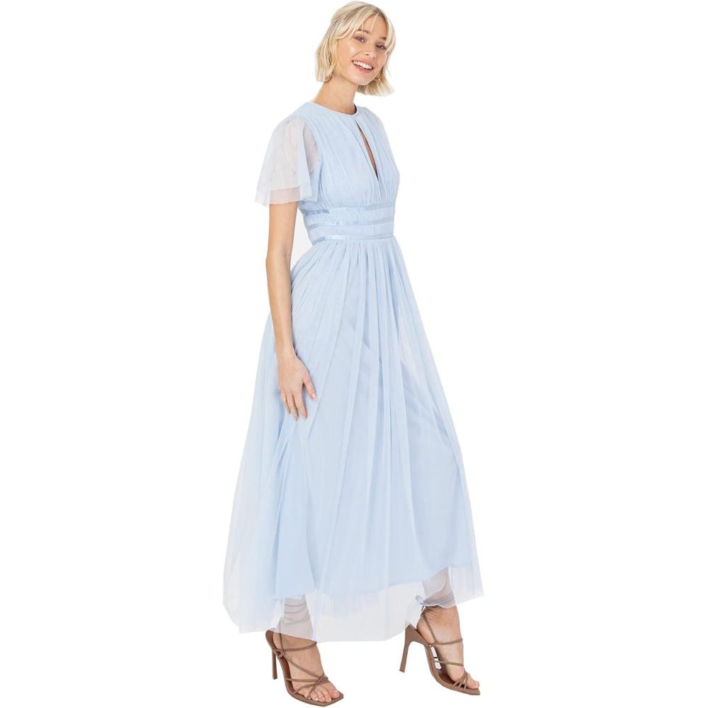 imageAnaya with Love Womens Ladies Midaxi Dress High Waist Keyhole Short Flutter Sleeve Crew Neckline for Wedding Guest Bridesmaids PromLight Blue