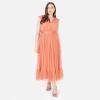 Anaya with Love Ladies Maxi Dress for Women V Neckline Sleeveless Frilly for Wedding Guest Bridesmaid Prom Long High Empire Waist Tiered Robe Femme (Lot de 1)(Coral Pink)