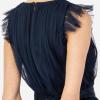 Anaya with Love Ladies Maxi Dress for Women V Neckline Sleeveless Frilly for Wedding Guest Bridesmaid Prom Long High Empire Waist Tiered Robe Femme (Lot de 1)(Navy Blue)