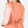Anaya with Love Ladies Maxi Dress for Women V Neckline Sleeveless Frilly for Wedding Guest Bridesmaid Prom Long High Empire Waist Tiered Robe Femme (Lot de 1)(Coral Pink)