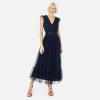 Anaya with Love Ladies Maxi Dress for Women V Neckline Sleeveless Frilly for Wedding Guest Bridesmaid Prom Long High Empire Waist Tiered Robe Femme (Lot de 1)(Navy Blue)