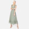 Anaya with Love Ladies Maxi Dress for Women V Neckline Sleeveless Frilly for Wedding Guest Bridesmaid Prom Long High Empire Waist Tiered Robe Femme (Lot de 1)(Frosted Green)