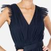 Anaya with Love Ladies Maxi Dress for Women V Neckline Sleeveless Frilly for Wedding Guest Bridesmaid Prom Long High Empire Waist Tiered Robe Femme (Lot de 1)(Navy Blue)