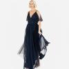 Anaya with Love Ladies Women Dress Maxi Short Sleeve Cami V Neckline Long Length Empire Waist Bridesmaid Wedding Guest Prom Robe Femme(Navy Blue)