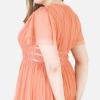 Anaya with Love Women&rsquo;s Ladies Midaxi Dress High Waist Keyhole Short Flutter Sleeve Crew Neckline for Wedding Guest Bridesmaids Prom(Coral Pink)