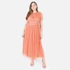 Anaya with Love Women&rsquo;s Ladies Midaxi Dress High Waist Keyhole Short Flutter Sleeve Crew Neckline for Wedding Guest Bridesmaids Prom(Coral Pink)