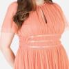 Anaya with Love Women&rsquo;s Ladies Midaxi Dress High Waist Keyhole Short Flutter Sleeve Crew Neckline for Wedding Guest Bridesmaids Prom(Coral Pink)