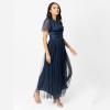 Anaya with Love Women&rsquo;s Ladies Midaxi Dress High Waist Keyhole Short Flutter Sleeve Crew Neckline for Wedding Guest Bridesmaids Prom(Navy Blue)