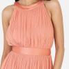 Anaya with LoveRobe Longue Robe De Soirée Robe Femme Chic Col Licou Long sans Manches avec Ceinture Robe De Bal Demoiselle d&rsquo;honneur(Corail)