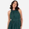 Anaya with LoveRobe Longue Robe De Soirée Robe Femme Chic Col Licou Long sans Manches avec Ceinture Robe De Bal Demoiselle d&rsquo;honneur(Emerald Green)