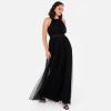 Anaya with LoveRobe Longue Robe De Soirée Robe Femme Chic Col Licou Long sans Manches avec Ceinture Robe De Bal Demoiselle d&rsquo;honneur(Noir)