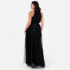 Anaya with LoveRobe Longue Robe De Soirée Robe Femme Chic Col Licou Long sans Manches avec Ceinture Robe De Bal Demoiselle d&rsquo;honneur(Noir)